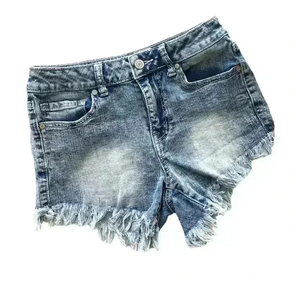 Altar’d State Bleached Faded Distressed Frayed Denim Cheeky Shorts Size 24